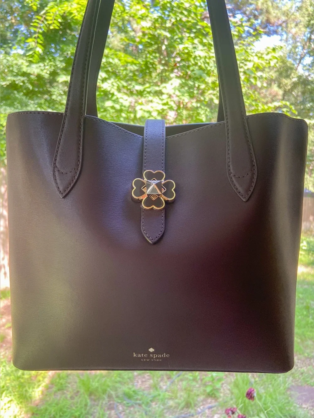 Kate Spade Kaci Small Leather Chocolate Cherry Tote with Clover Turn-Lock